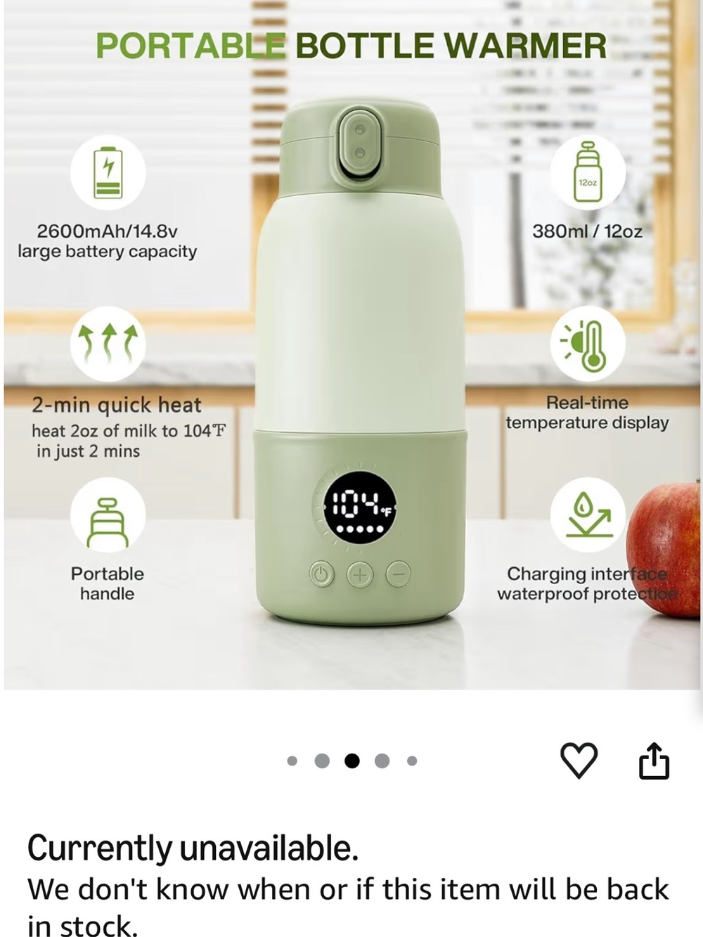 HASLIFE Portable Electric Bottle Warmer - Light Sage - Picture 4 of 6